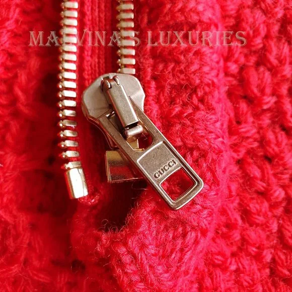 GUCCI SWEATER CABLE KNIT RED WOOL DETACHABLE SLEEVES JUMPER sz M - Picture 11 of 15